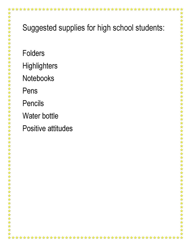 RLHS suggeted school supplies