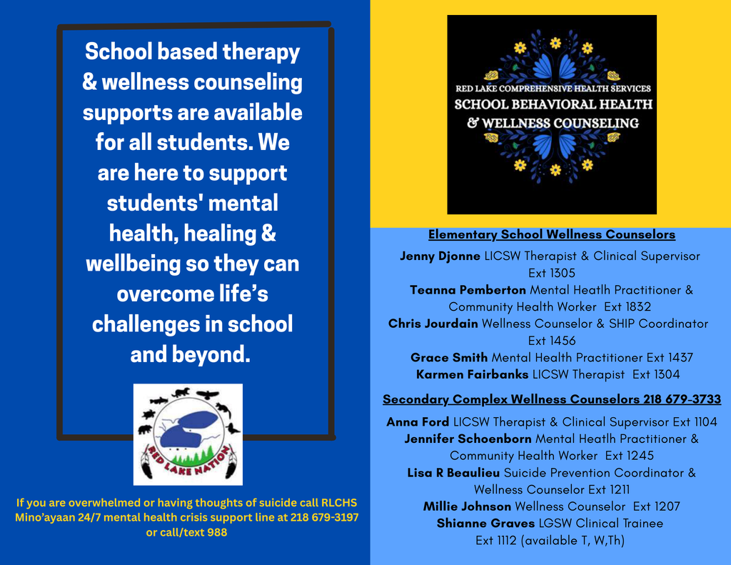 School based therapy & wellness counseling supports are available for all students. We are here to support students' mental health, healing & wellbeing so they can overcome lifeβs challenges in school and beyond.