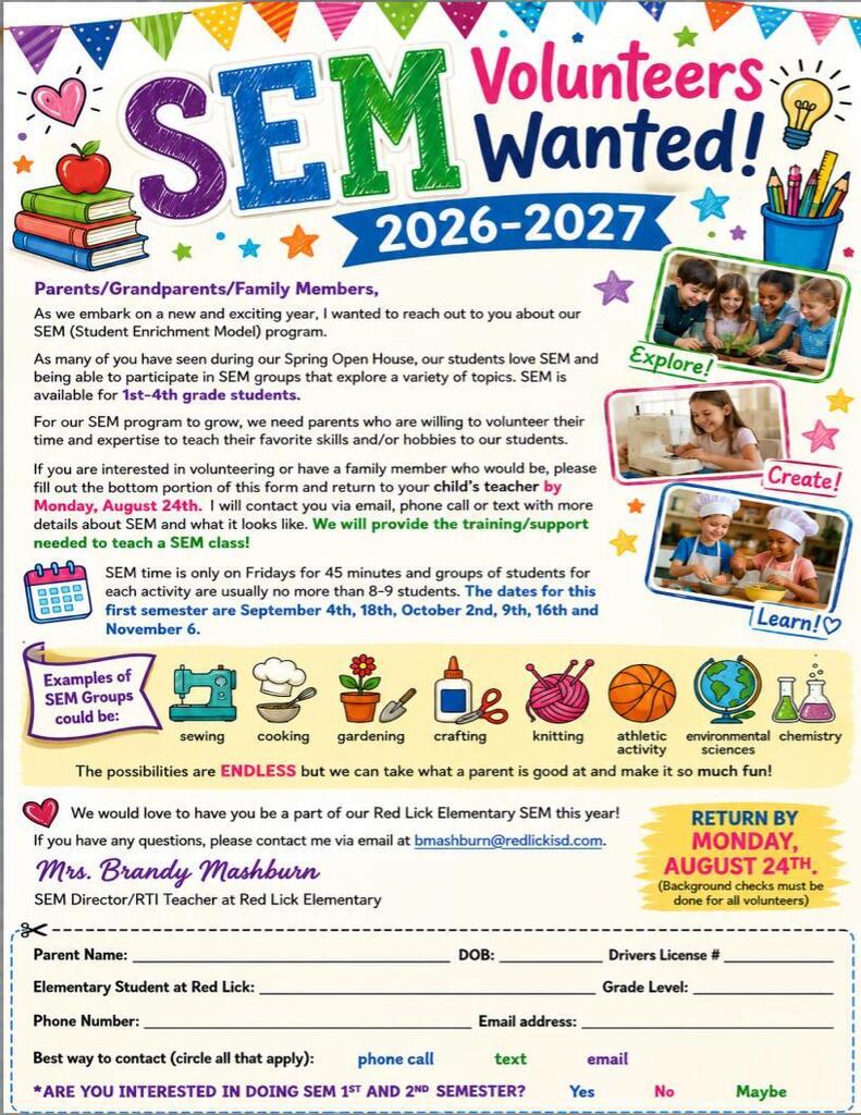 SEM Volunteer information sheet.