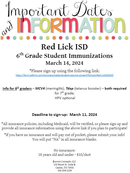 6th Grade Imm Info