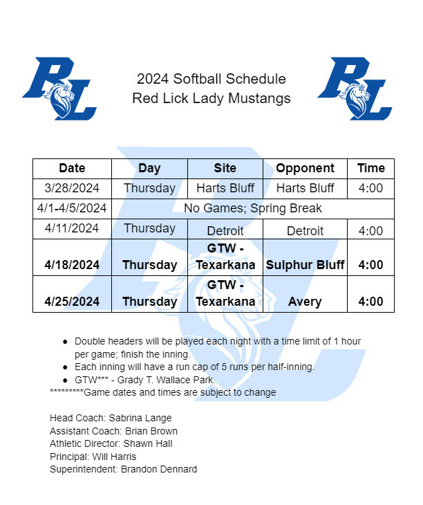 Softball Schedule