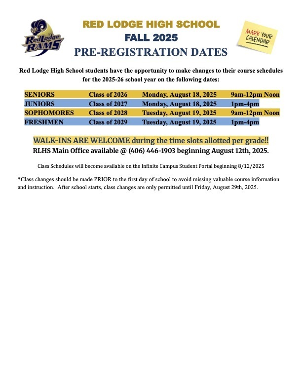 pre registration flyer for high school 