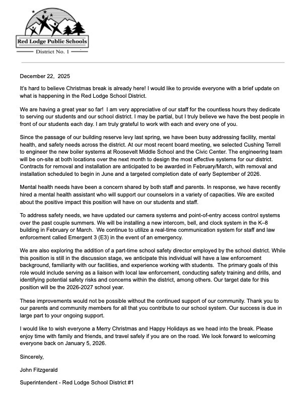 Red Lodge School District Update
