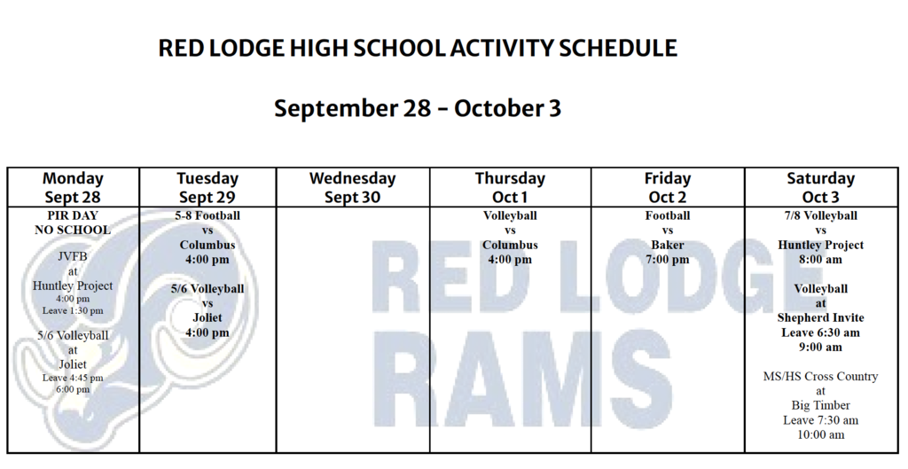 Week 6 Activity Schedule