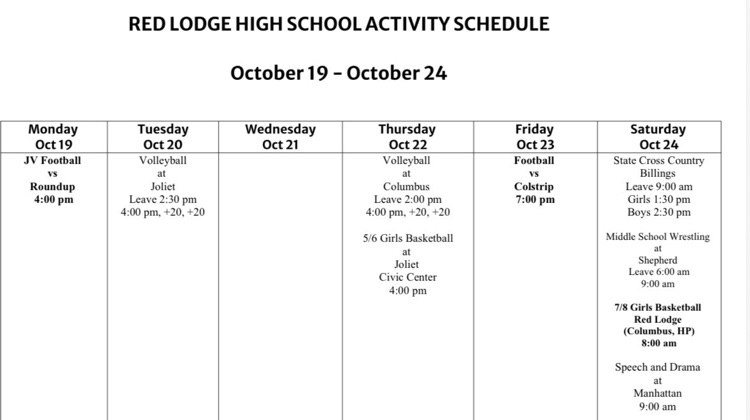 week 9 activity schedule