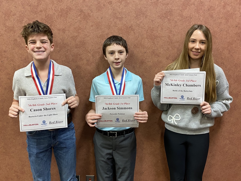 2026 Stephens County  Area Science  Fair 7/8 Grade Winners