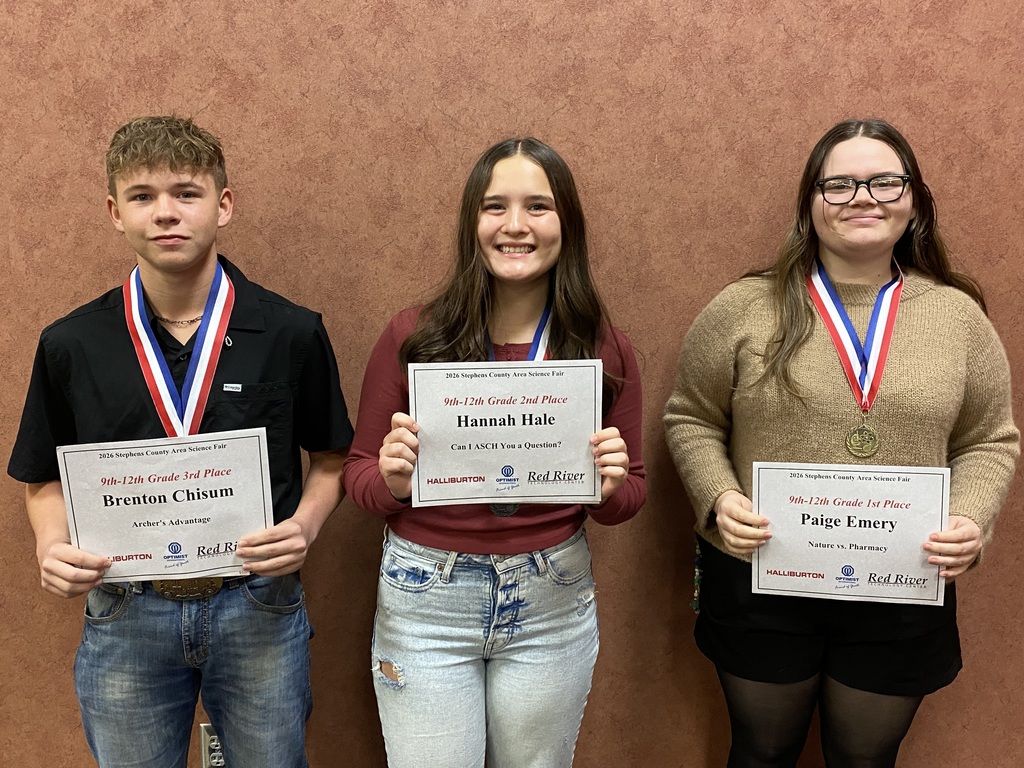2026 Stephens County  Area Science  Fair 9/12 Grade Winners