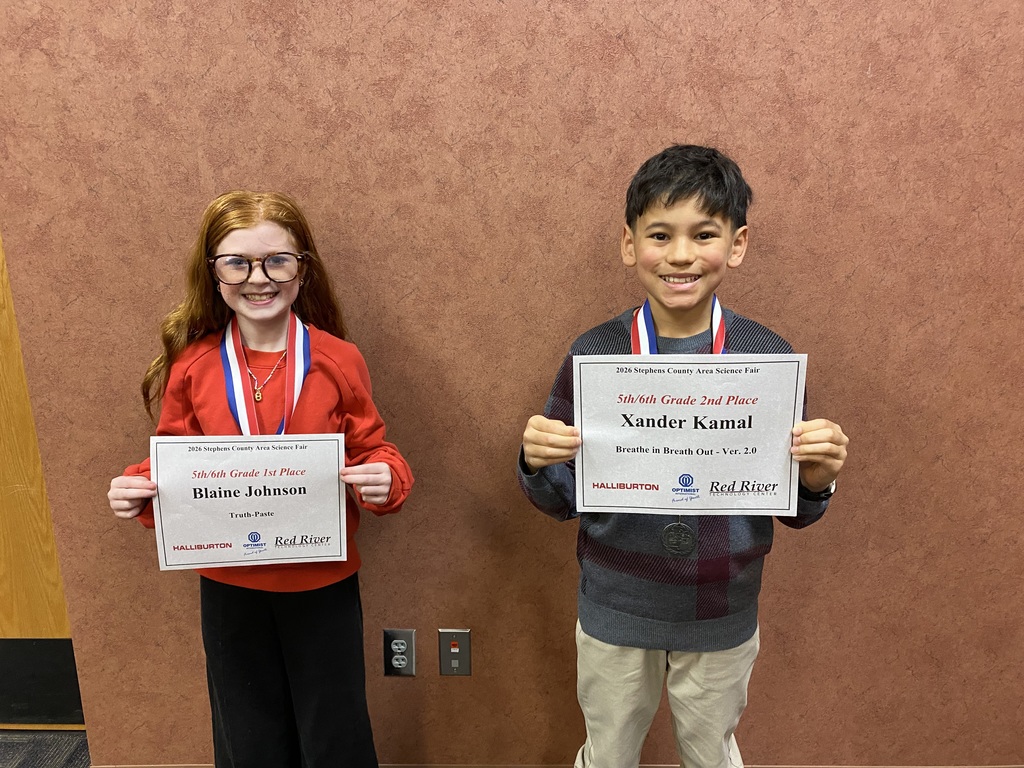 2026 Stephens County  Area Science  Fair 5/6 Grade Winners