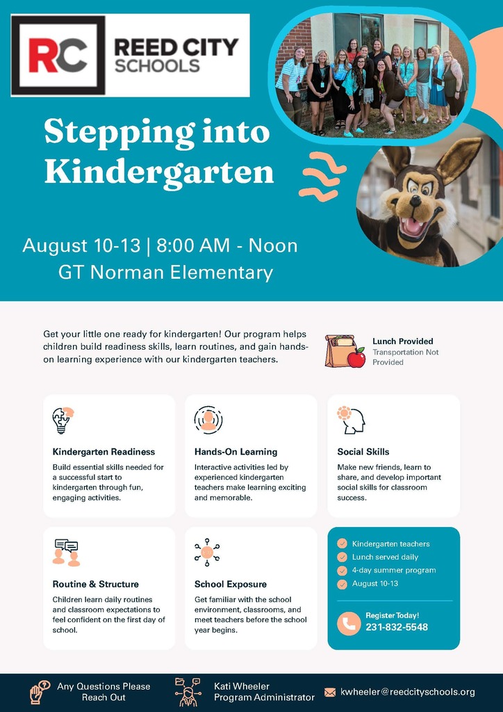 Stepping into Kindergarten,  August 10 - 13, 8:00 AM - Noon, GT Norman Elementary