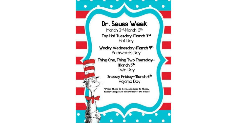 picture of cat in the hat with Dr. Seuss Week written out