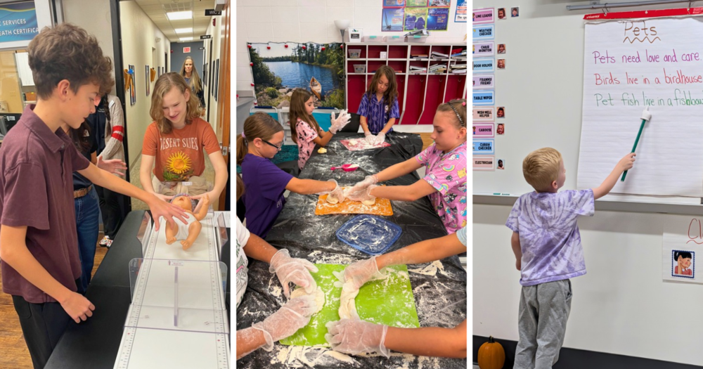 Collage of students doing hands on classroom lessons