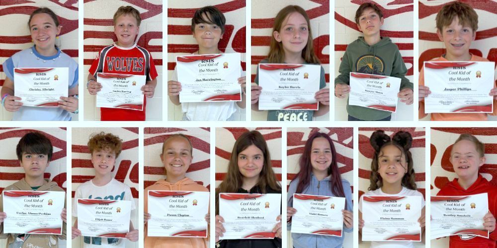 Top Row L to R - Chrisley Albright, Easton Darting, Jax Harrington, Kaylee Harris, Sawyer Moses, Jasper Phillips Bottom Row L to R - Carlos Alonso-Perkins, Elijah Bauer, Paxon Clopton, Scarlett Henbest, Violet Romero, Elaina Sammon, Bentley Smolnik