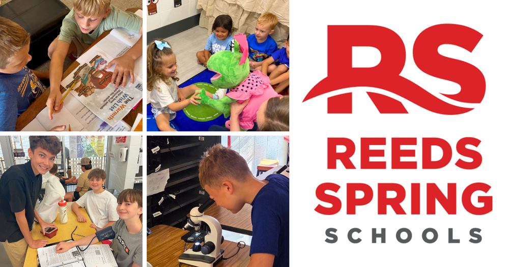 Collage of students learning in classrooms.