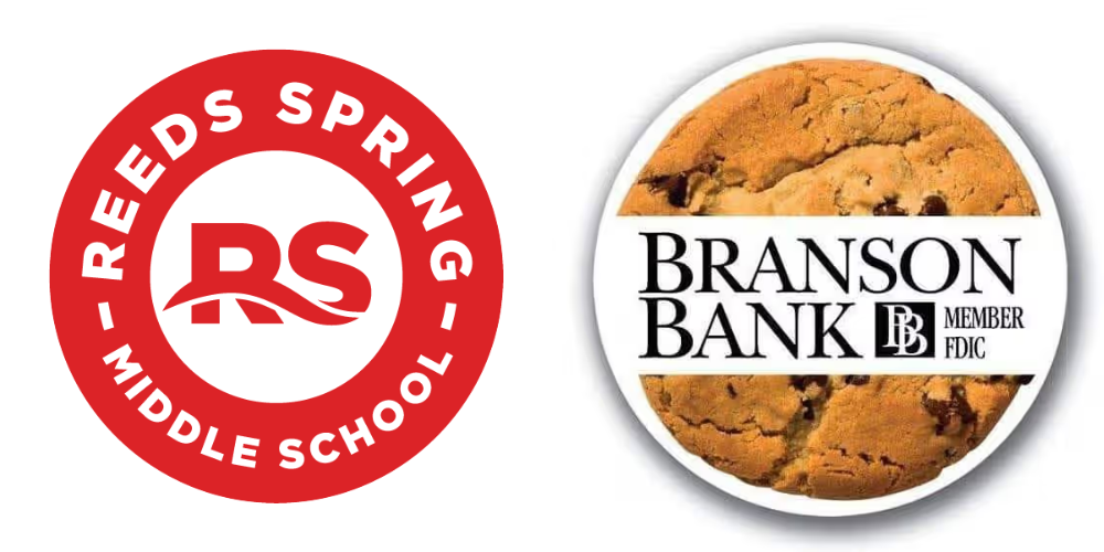 RS inside red circle and Branson Bank inside a cookie