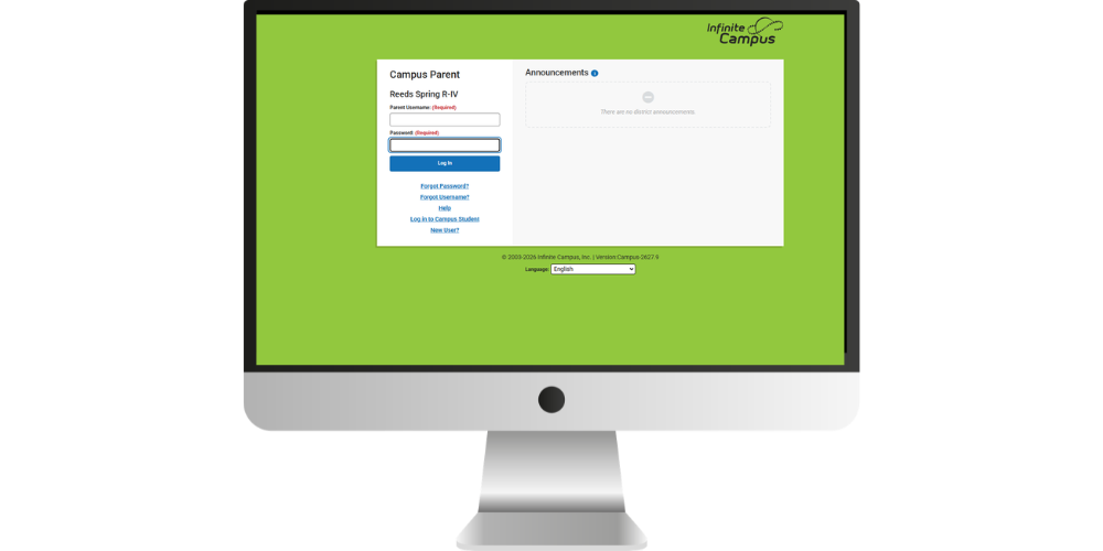computer monitor with Infinite Campus homepage on the screen