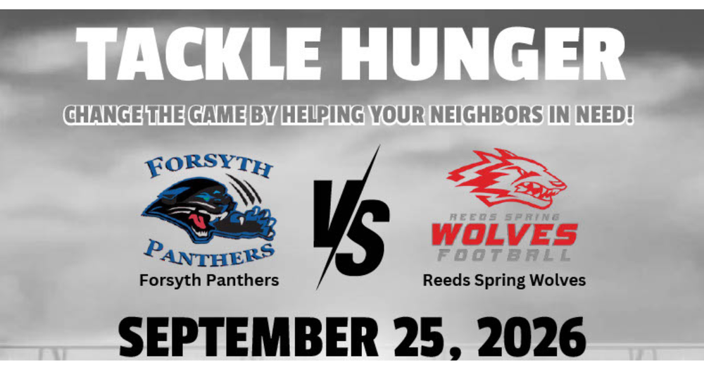 Forsyth logo and Reeds Spring logo "Tackle Hunger"