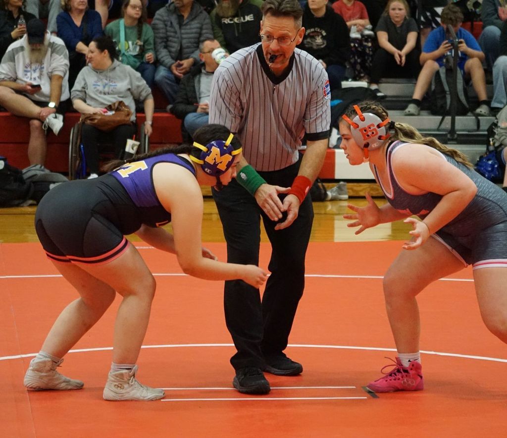 two female wrestlers about to begin match