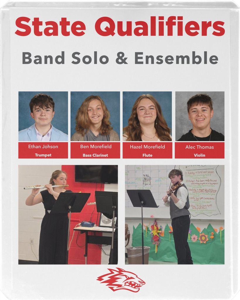 Headshots of Ethan Johnson - Trumpet  Ben Morefield - Bass Clarinet Hazel Morefield - Flute Alec Thomas - Violin  