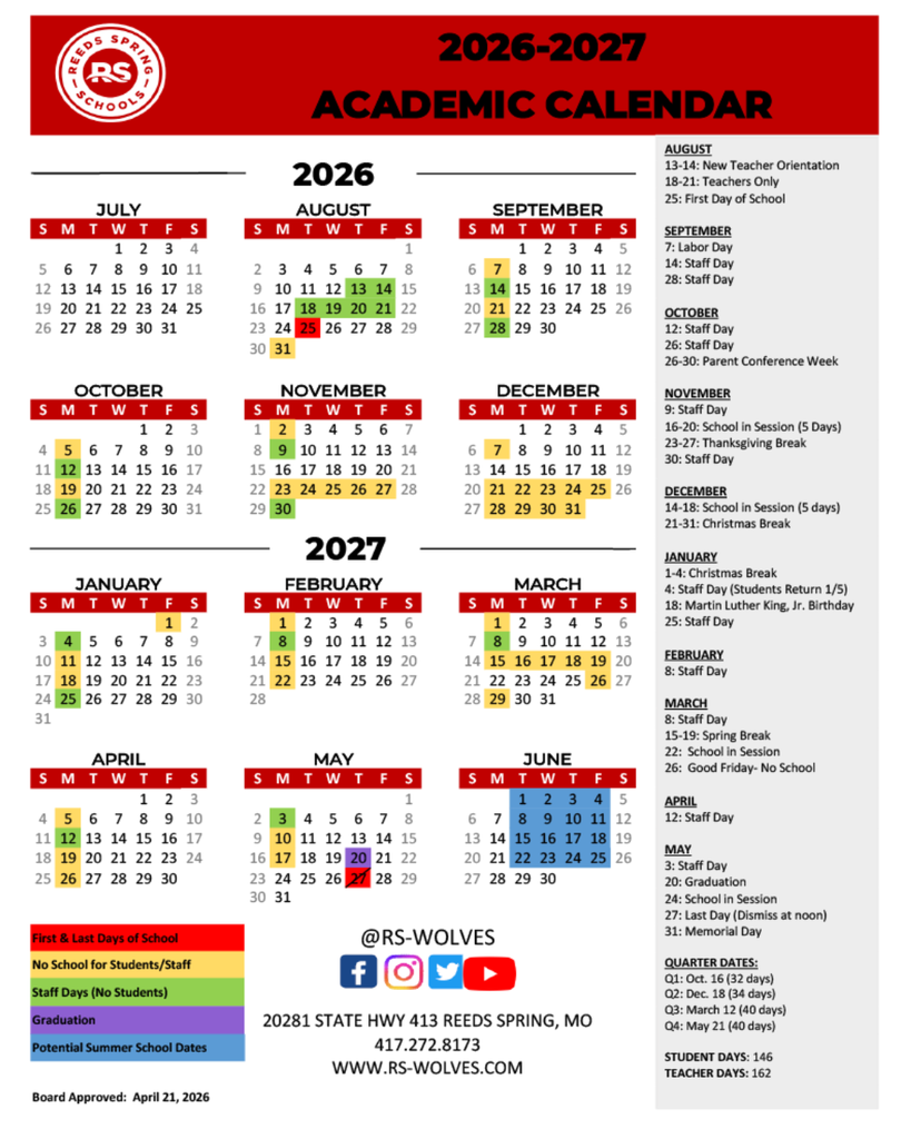 calendar of 2026 and 2027