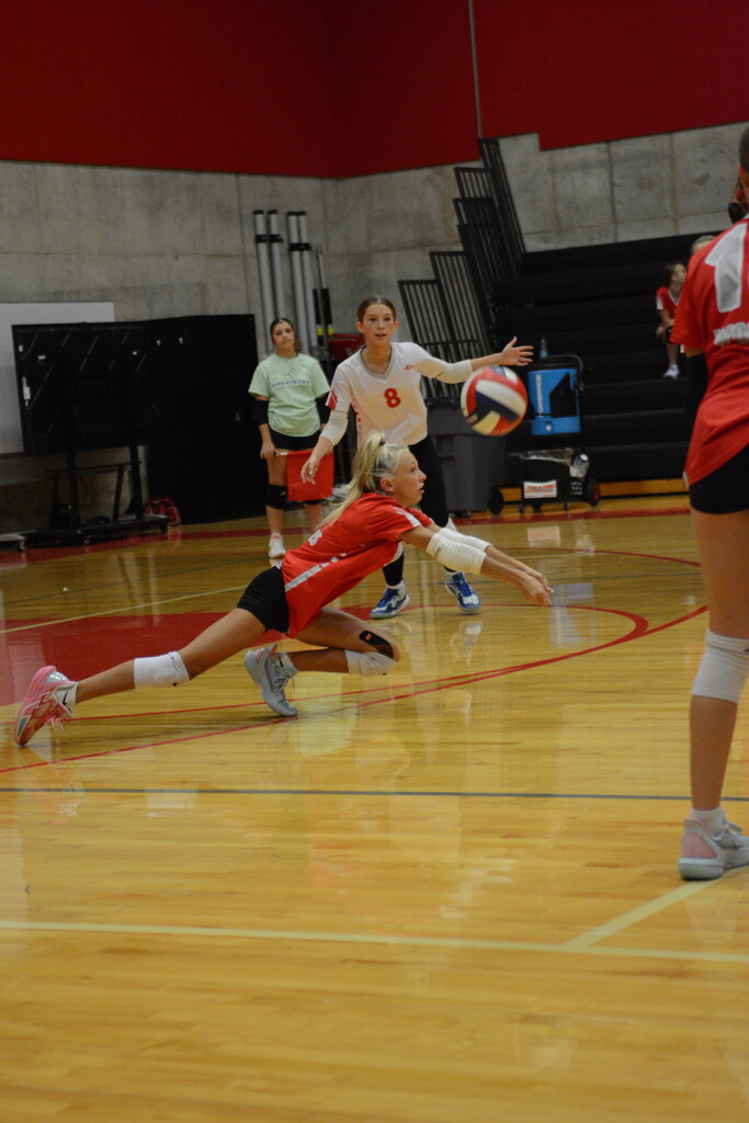 player dives to hit the ball