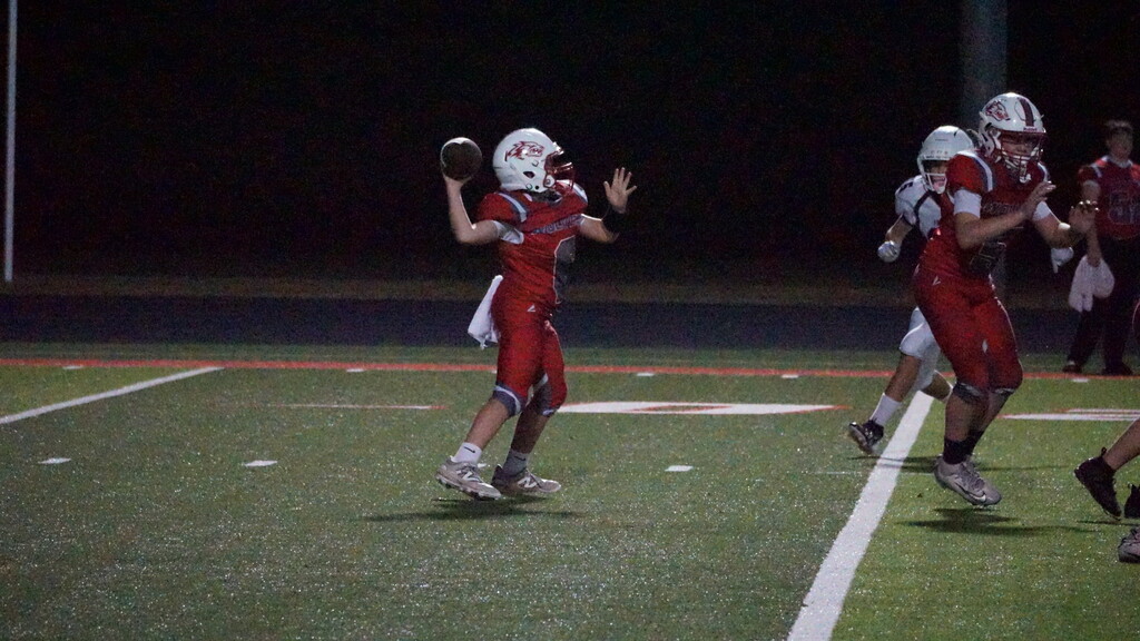 Quarterback gets ready to throw.