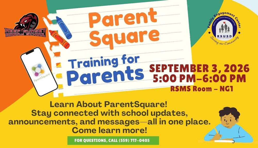 Parent Square Training for Parents flyer at RSMS