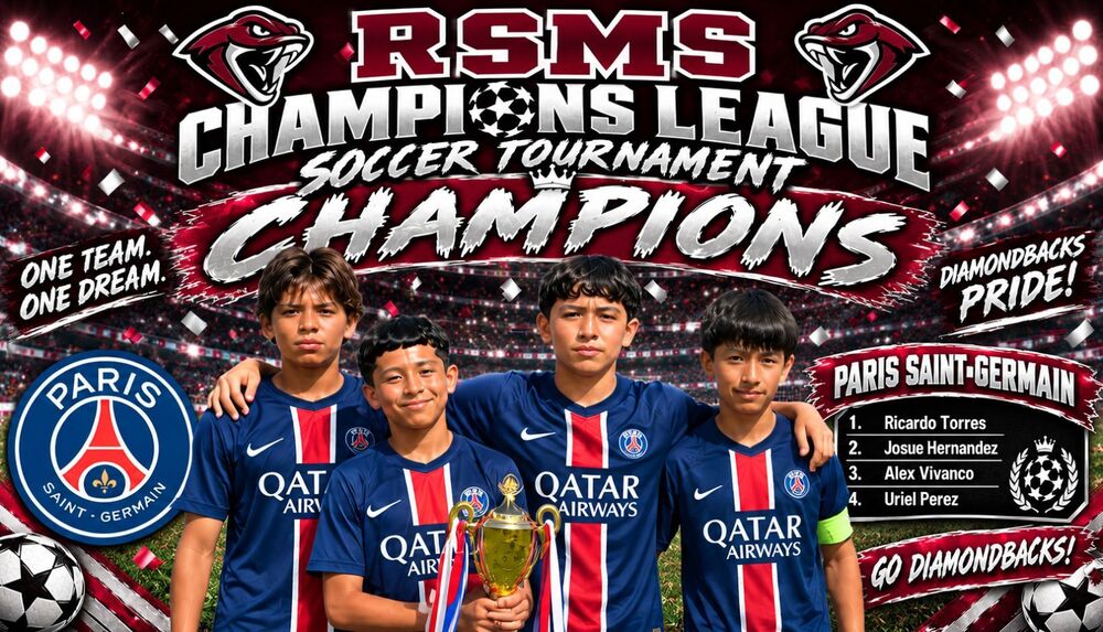RSMS Soccer Champions students with trophy