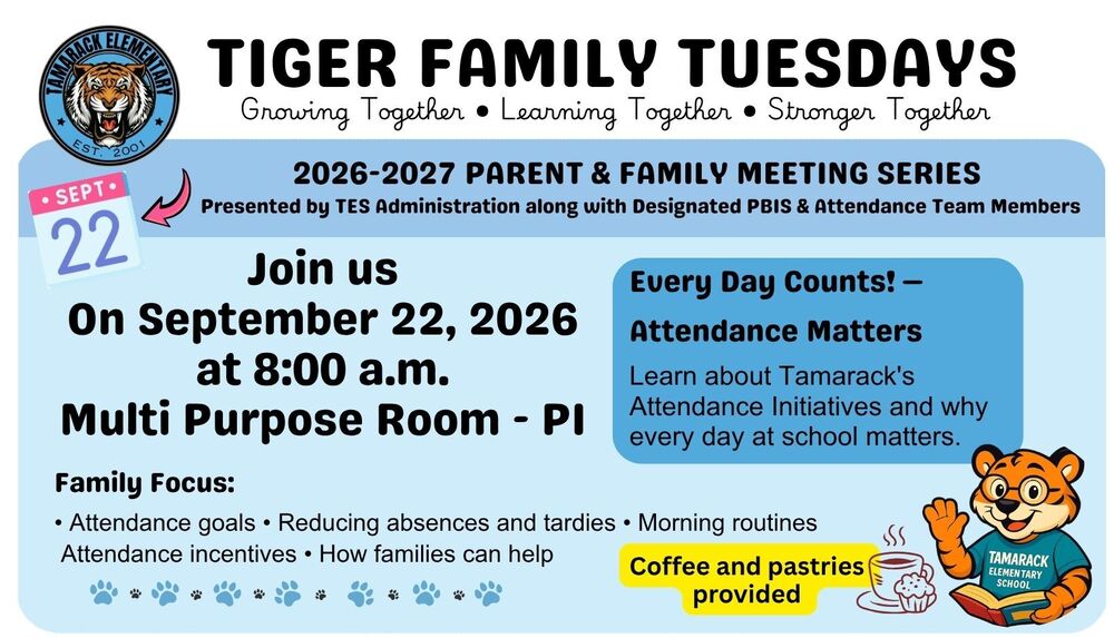 Tiger Family Tuesday meeting flyer
