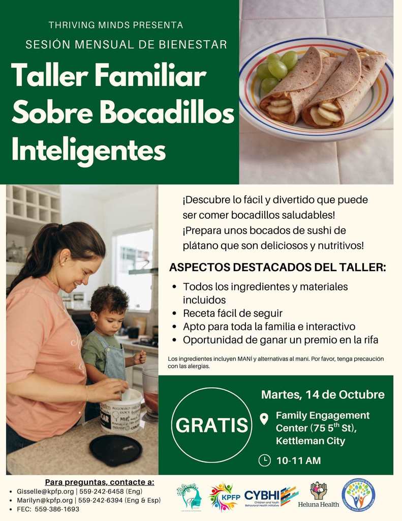 flyer spanish taller familiar sobre bocadillos inteligentes