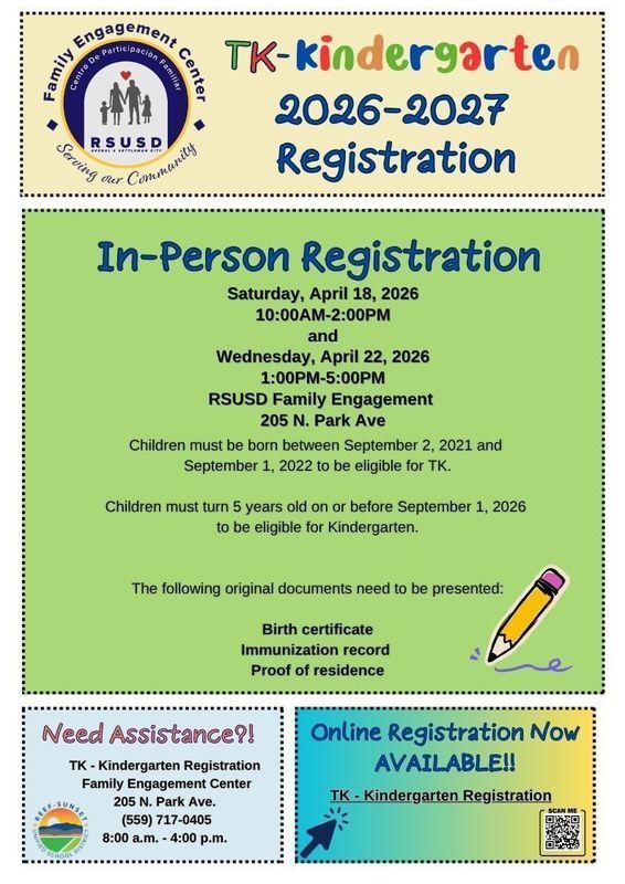 TK & Kindergarten Registration flyer