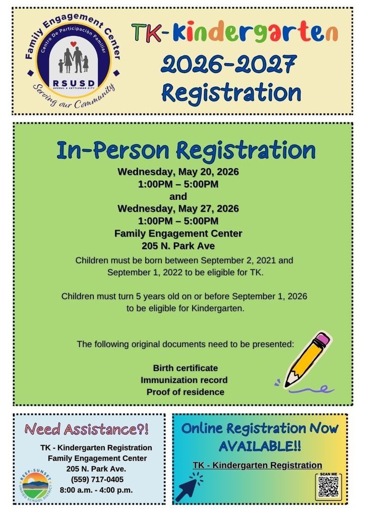 TK & Kindergarten Registration flyer
