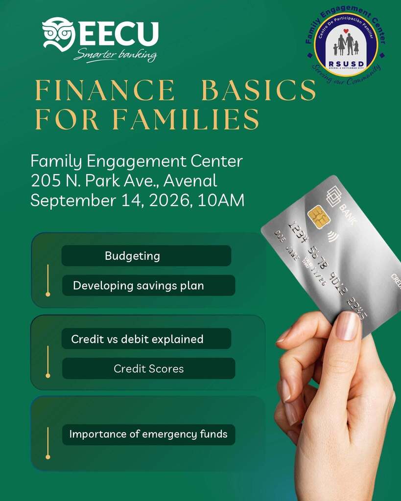 EECU & FEC Finance Basic for Families Workshop flyer hand holding a credit card
