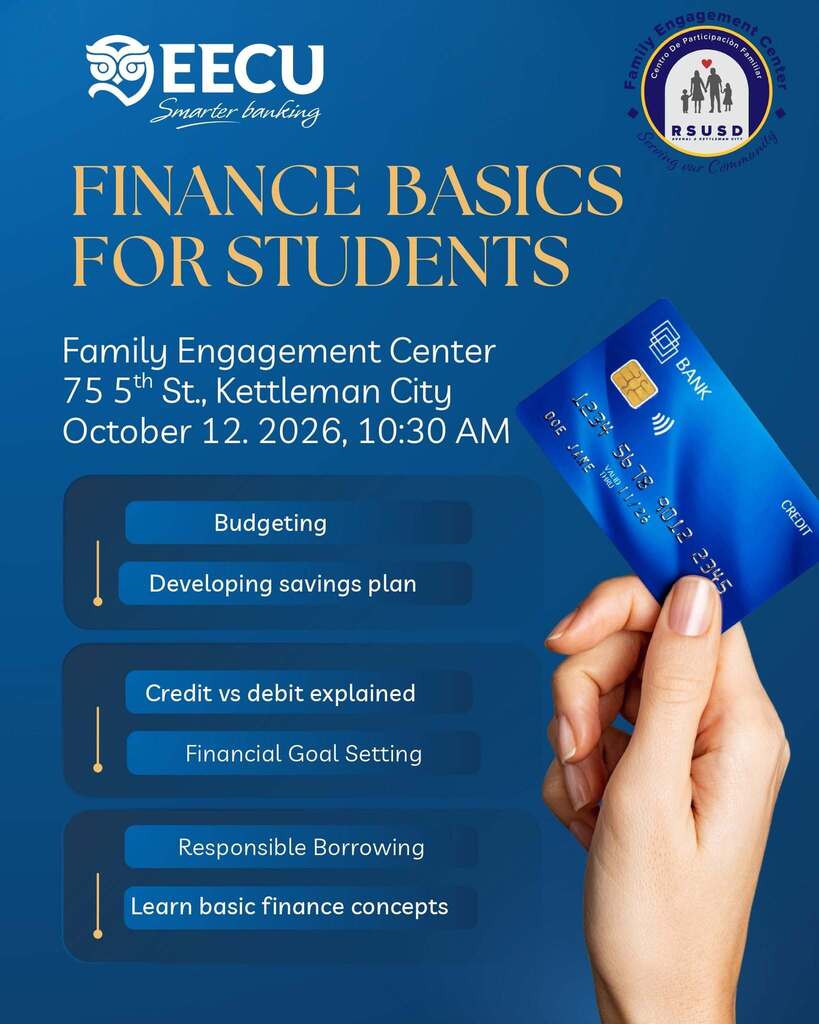 EECU & FEC Finance Basic for Families Workshop flyer hand holding a credit card