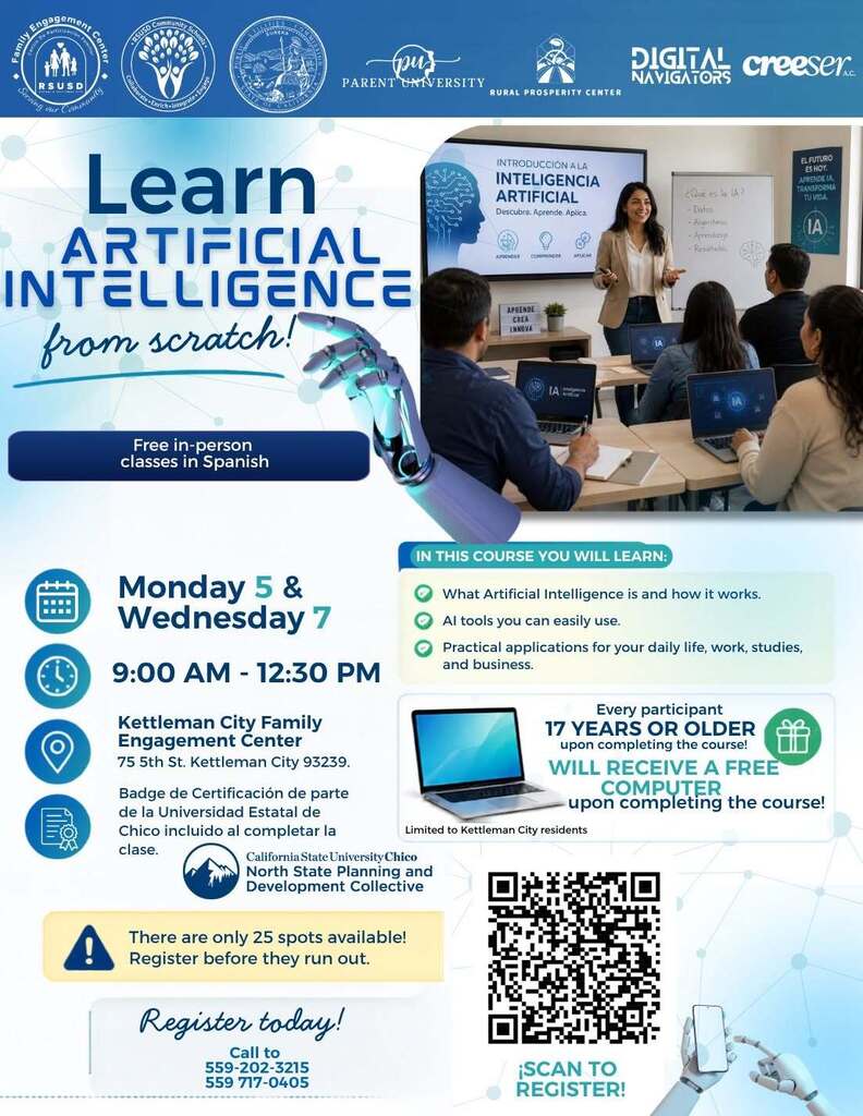 Learn Digital Skills Virtual Classes informational flyer with laptap zoom meeting image