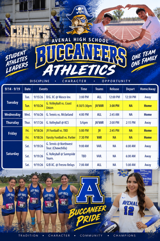 AHS Athletic Sports Banner with student athletes pictures and sports schedule
