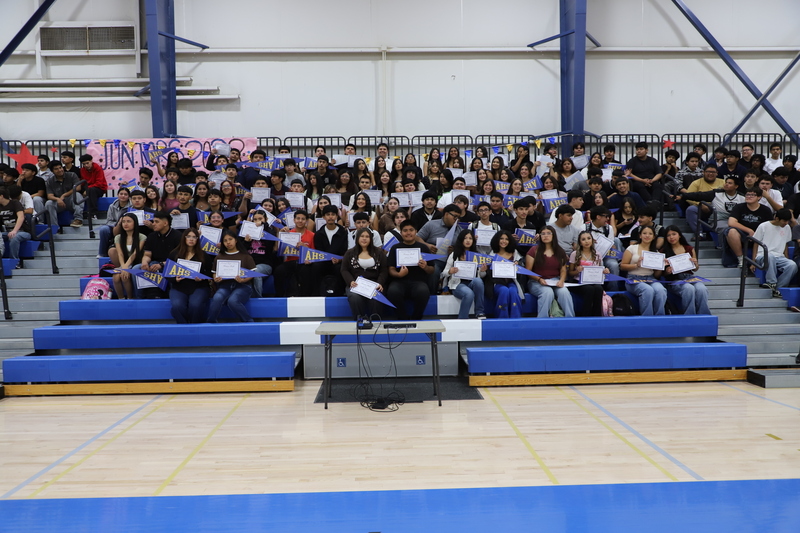 AHS honor roll students on bleachers