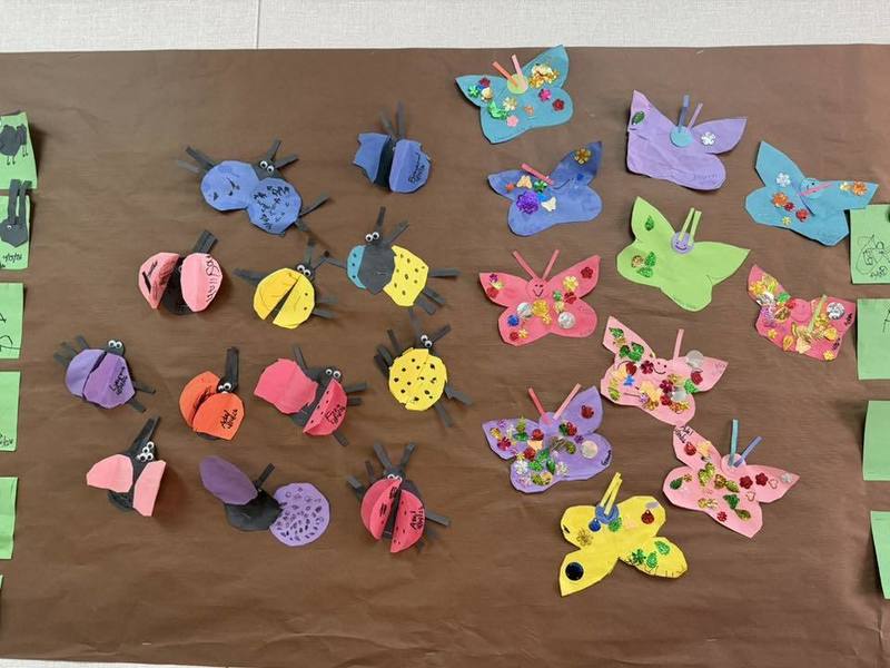 student projects on wall