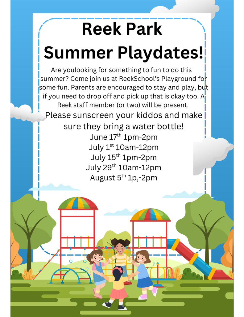 Come join us for our Reek Summer Playdate on June 17th from 1:00-2:00 PM!