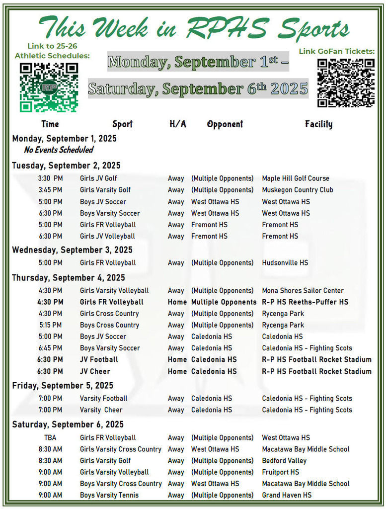 R-P High School Athletics, Week in Sports 09/01/2025