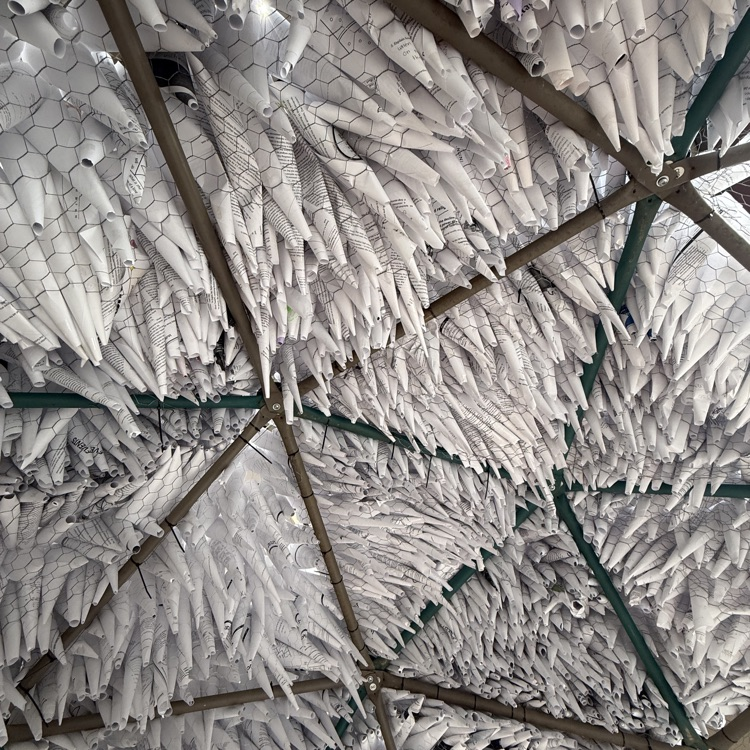 Visual arts students working together to make an installation art project.