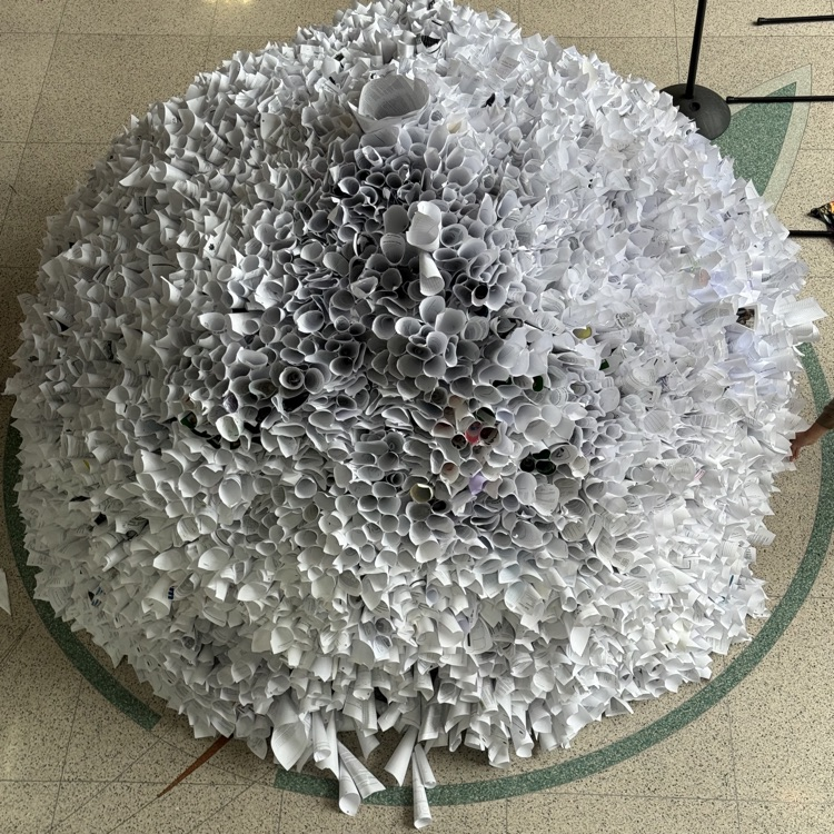 Visual arts students working together to make an installation art project.