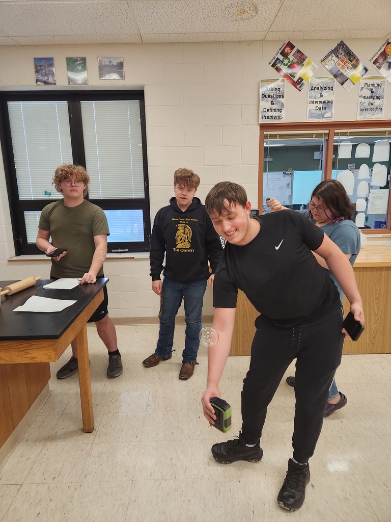 Students working in lab groups with bubbles. 