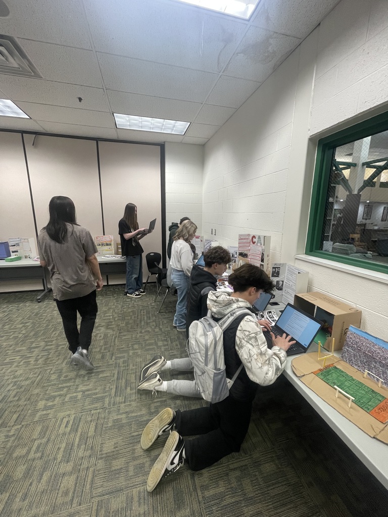 Students answering questions from other classmate's projects.