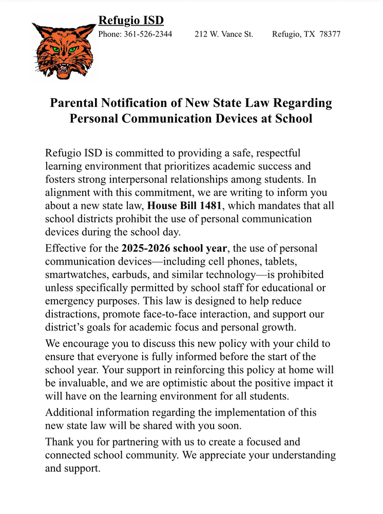 New Dtate Law:Personal Communication Devices