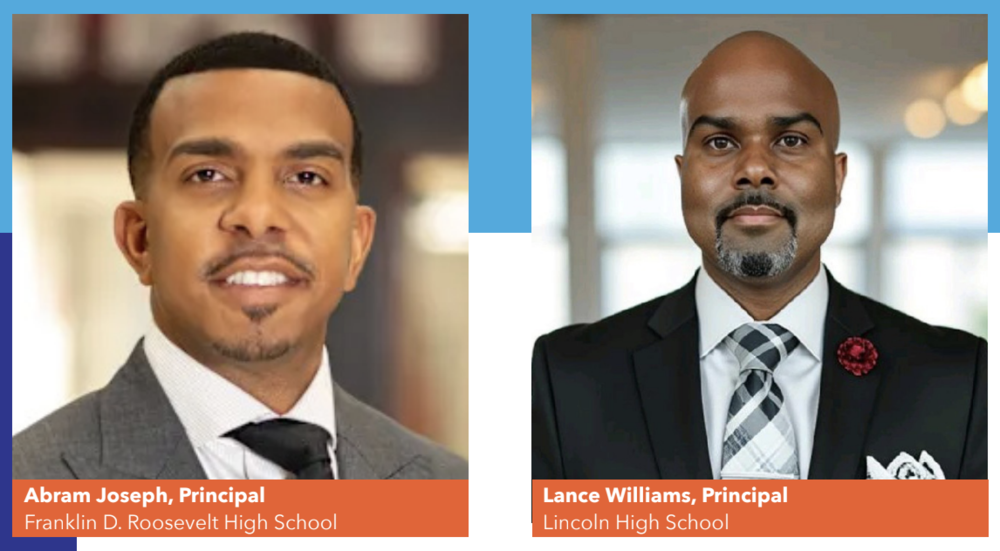 Principal Abram Joseph, Franklin D. Roosevelt HS Dallas ISD on left. Principal Lance Willians, Lincoln High School Dallas ISD right. 