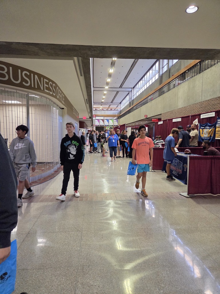 Students looking at displays