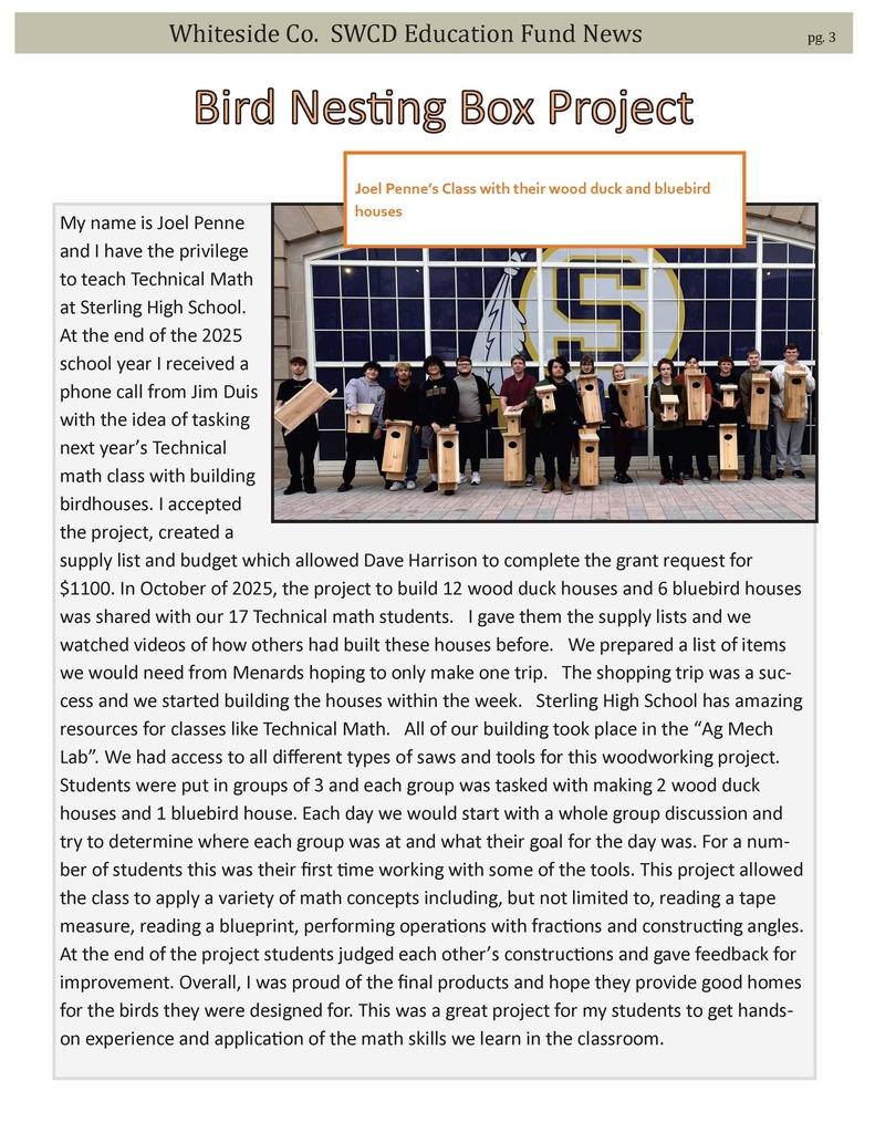 Sterling High School Bird Nesting Box Project