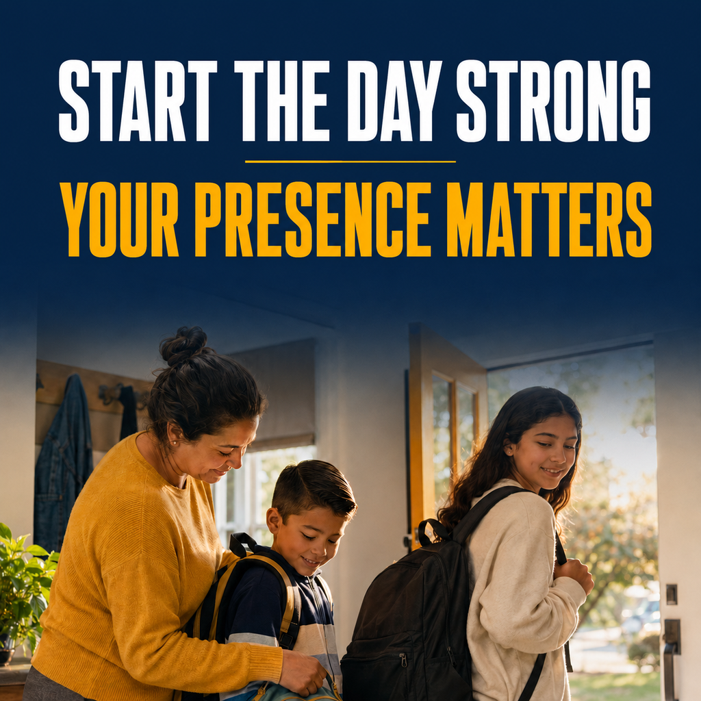 A caregiver helps an elementary student and a teenager prepare their backpacks before school.