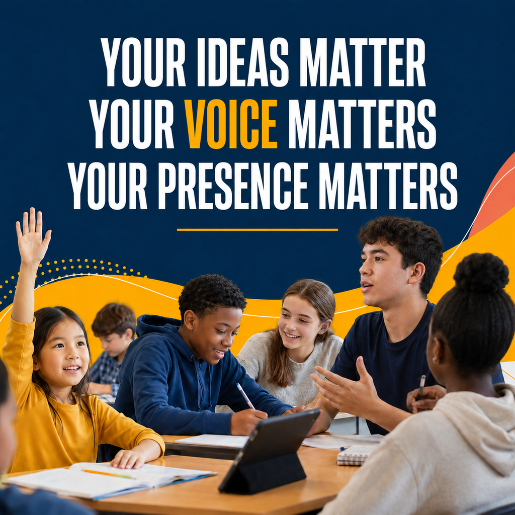 Elementary, middle, and high school students contribute ideas during collaborative learning.