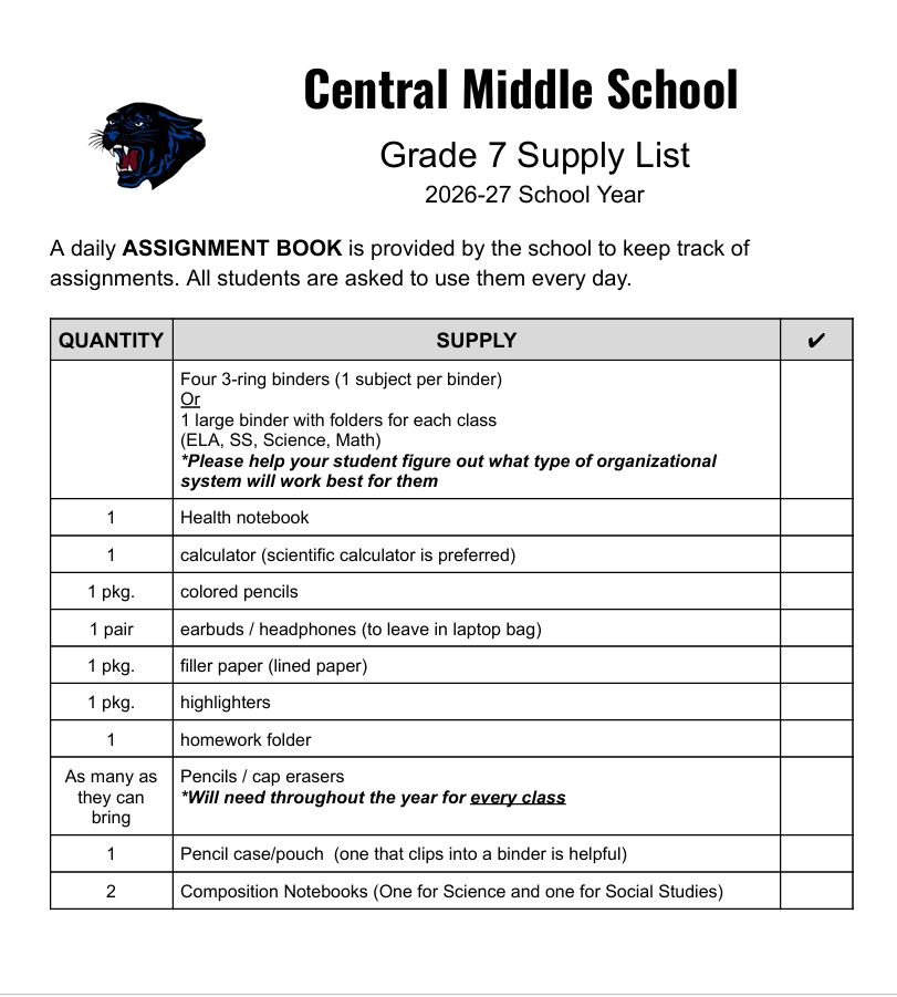 Gr. 7 Supply List